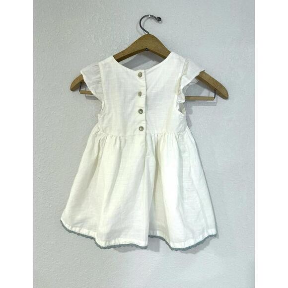 Rachel Zoe White with Blue Embroidered Floral Shirt Short Ruffle Sleeves 4T - Picture 2 of 9